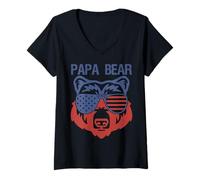 Womens USA Flag American Papa Bear Tank Patriotic Funny Bro V-Neck T-Shirt