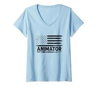Womens Usa Flag Animator Animation Draw Sketch Animate Storytelling V-Neck T-Shirt
