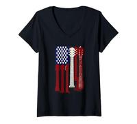 Womens USA Flag Guitar Pick Art Patriotic Music Lovers 4th of July V-Neck T-Shirt