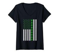 Womens USA Flag Lucky Clover St. Patricks Day America Irish Gift V-Neck T-Shirt