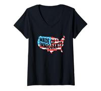 Womens USA Flag Map Immigrants Immigrant America Anti Racism V-Neck T-Shirt