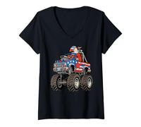 Women's USA Flag Patriotic Eagle Bald Driving A Massive Truck Art V-Neck T-Shirt