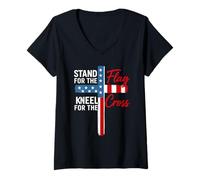 Womens USA Flag Religious Quote 4th of July Christian Faith Saying V-Neck T-Shirt