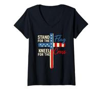 Womens USA Flag Religious Quote 4th of July Christian Faith Saying V-Neck T-Shirt