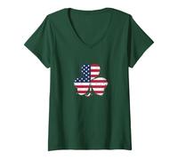 Womens USA Flag Shamrock for Proud Irish American A St Patricks Day V-Neck T-Shirt