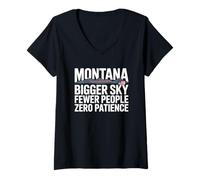 Women's USA Flag State Montana Bigger Sky Fewer People Zero Patience V-Neck T-Shirt
