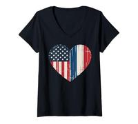 Womens USA France Heart - Dual Citizenship V-Neck T-Shirt