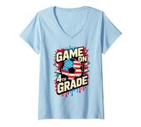 Women's USA Game ON 4TH Grade Soccer Hello First Day Teacher America V-Neck T-Shirt