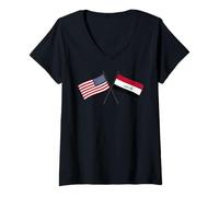 Womens USA Iraq Crossed Flags American Iraqi Friendship V-Neck T-Shirt