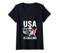Womens USA is Calling Bald Eagle American Flag Map Pride V-Neck T-Shirt