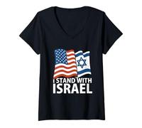 Womens USA Israel Flags Art I Stand with Israel Star of David V-Neck T-Shirt