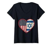 Womens USA Israel Heart - Dual Citizenship V-Neck T-Shirt