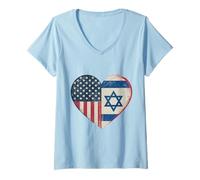 Womens USA Israel Heart - Dual Citizenship V-Neck T-Shirt