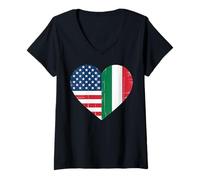 Womens USA Italy Heart - Dual Citizenship V-Neck T-Shirt