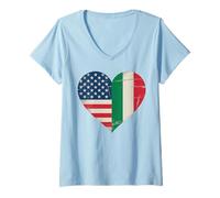 Womens USA Italy Heart - Dual Citizenship V-Neck T-Shirt