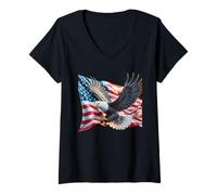 Women's USA Patriotic Eagle - Red White Blue American Celebration V-Neck T-Shirt