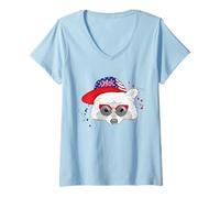 Womens USA Patriotic Raccoon 4th Of July Independence Day V-Neck T-Shirt