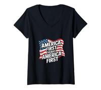 Women's USA Quotes America First Means America First No Exceptions V-Neck T-Shirt