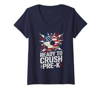 Women's USA Ready Crush PRE-K Kick Off Soccer America Teacher Little V-Neck T-Shirt
