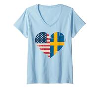 Womens USA Sweden Heart - Dual Citizenship V-Neck T-Shirt