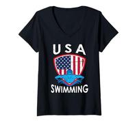 Womens USA Swimming Team Sport Athlete US Swim Aquatic Design V-Neck T-Shirt