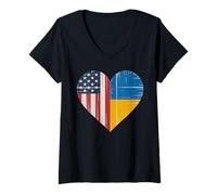 Womens USA Ukraine Heart - Dual Citizenship V-Neck T-Shirt