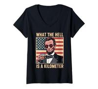 Womens USA What The Hell is A Kilometer Abraham Lincoln V-Neck T-Shirt