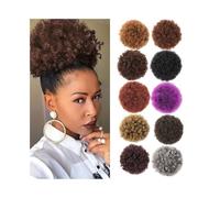 Women's use Afro Puff Hair Bun Extension Hairpieces Short Kinky Curly Drawstring Ponytail Extension with 2 Clips For hair(1B-BUG)