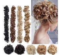 Women's use Long Messy Hair Bun Synthetic Wrap Around Curly Chignon DIY Updo Chignon Ponytails Hairpieces For hair(Sandy Brown+Bleach blonde)