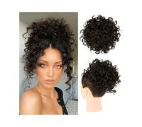 Women's use Synthetic Messy Bun Hair Piece Short Elastic Drawstring Hair Buns Clip in Curly Ponytail Hairpiece For hair(Black brown)