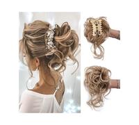 Women's use Synthetic Messy Bun Hair Piece with Tendrils Claw Clip Curly Scrunchie Ponytail Extensions For hair(27-613)