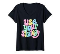 Women's Use Your Strategy Bubble Letters Pastel Fun Graphic V-Neck T-Shirt