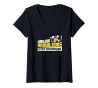 Womens Useless Knowledge Is My Superpower Funny Trivia Night Player V-Neck T-Shirt