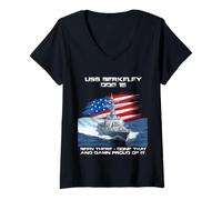Womens USS Berkeley DDG-15 Destroyer Ship USA Flag Veteran Day Xmas V-Neck T-Shirt