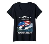 Womens USS James K Polk SSN-645 American Flag Submarine Veteran V-Neck T-Shirt