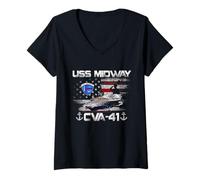 Womens USS Midway CVA-41 Aircraft Carrier Flag Veterans Day Patriot V-Neck T-Shirt