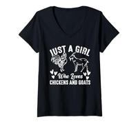 Womens ust A Girl Who Loves Chickens and Goats Farm Animal Lover V-Neck T-Shirt