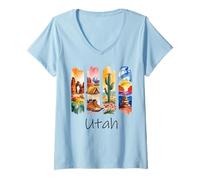Womens Utah Brushstroke Arches National Park Hiking Boots Cactus V-Neck T-Shirt