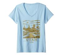Womens Utah Canyon Vintage Desert Monuments Moonlight Landscape Art V-Neck T-Shirt