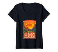 Womens Utah Zion National Park Canyon Retro Sunset Vintage Travel V-Neck T-Shirt