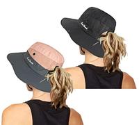 Women's UV Protection Foldable Beach Fishing Hat Wide Brim Mesh Fishing Hat with Ponytail Hole, Pink / Black, One Size