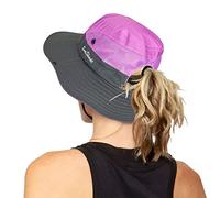 Women's UV Protection Foldable Beach Fishing Hat Wide Brim Mesh Fishing Hat with Ponytail Hole, purple, One Size