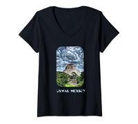 Womens Uxmal Yucatan Mexico Main Mayan Pyramid V-Neck T-Shirt
