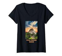 Womens Uxmal Yucatan Mexico Main Mayan Pyramid V-Neck T-Shirt