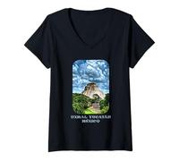 Womens Uxmal Yucatan Mexico Main Mayan Pyramid V-Neck T-Shirt