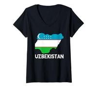 Womens Uzbekistan Flag Map Uzbek Pride Uzbek Flag Uzbek Roots V-Neck T-Shirt