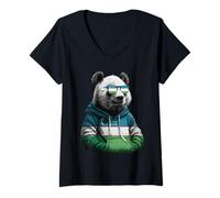 Women's Uzbekistan Flag Panda Uzbek Roots V-Neck T-Shirt