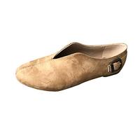 Women's V Cut Slip on Flat Loafers with Soft Sole, Shallow Casual Ballet Pumps for Office or Daily Wear, Comfortable Faux Suede Flats with Decorative Buckle, Non Slip Sole Khaki