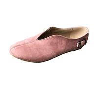Women's V Cut Slip on Flat Loafers with Soft Sole, Shallow Casual Ballet Pumps for Office or Daily Wear, Comfortable Faux Suede Flats with Decorative Buckle, Non Slip Sole Pink