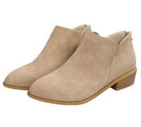 Women's V Cut Thick Heel Ankle Booties - Pointed Toe Back Zip Up Western Boots - Vintage Comfortable Pull On Boot (Khaki,5.5)
